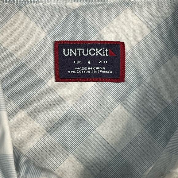 UNTUCKit Women's Button Down Santa Marzi Plaid Long Sleeve Shirt Blue White 4 - Picture 5 of 8